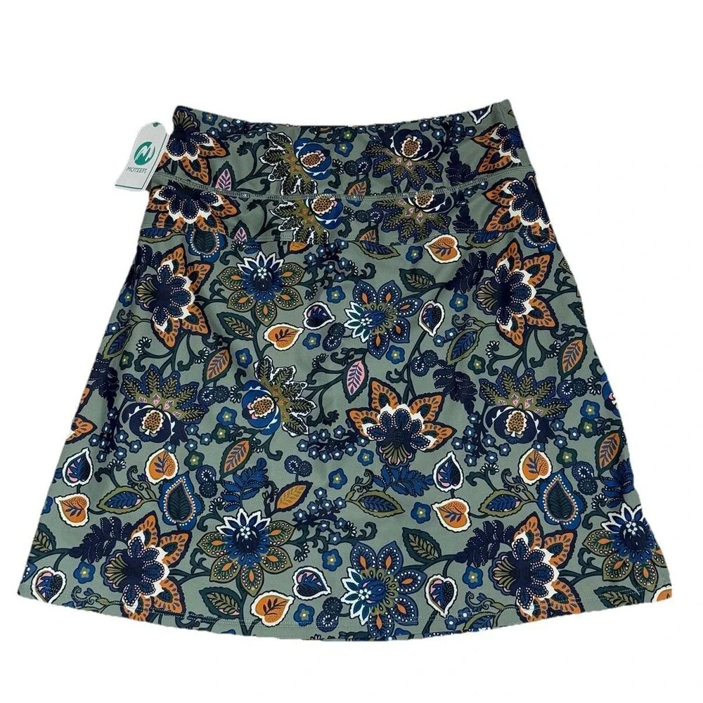 Moteepi Pull On‎ Golf Pickleball Skort Skirt w Shorts Small Pockets Green Floral